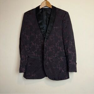 Edge By WD NY Men’s Small Floral Jacquard Modern Fit Dinner Jacket Purple Black
